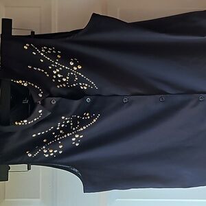 WOMEN H&M BLUE SLEEVELESS BEADED BUTTON DOWN SHEER SHIRT KNIT TOP Size Medium